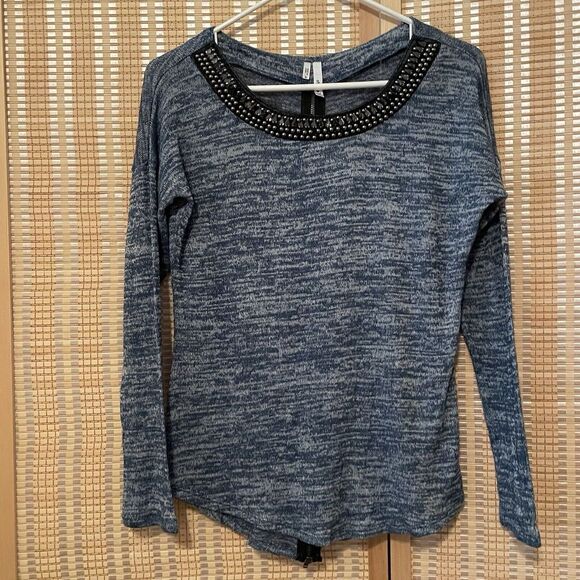 Studio Y Women's Small Sweater Blue Jeweled Back Zipper Bohemian‎ Long Sleeves - Picture 1 of 10